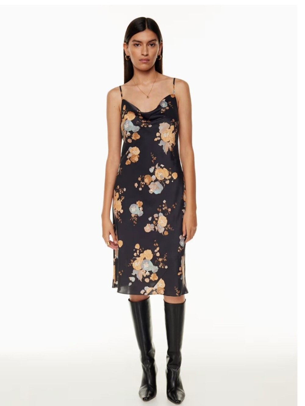 Aritzia Wilfred Only Cowl Neck Slip Satin Dress Sze Small Dark Floral Whimsigoth